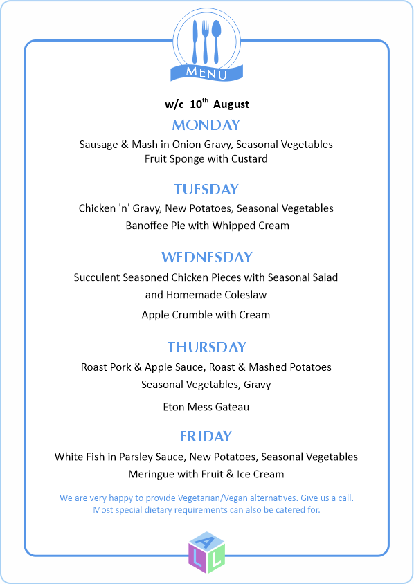 MENU 28th April 2025