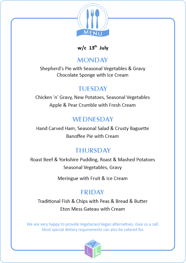 MENU 28th April 2025