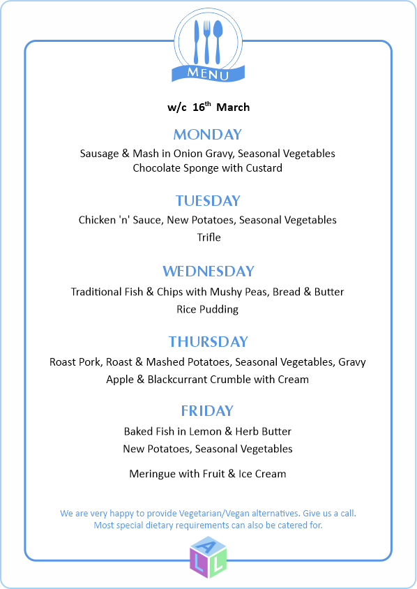 MENU 28th April 2025