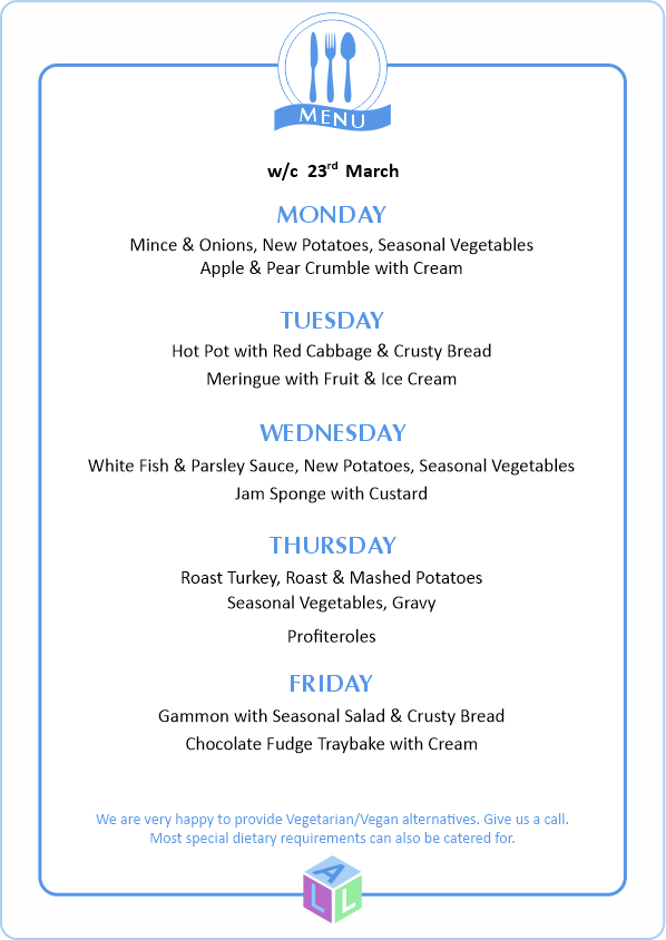 MENU 28th April 2025