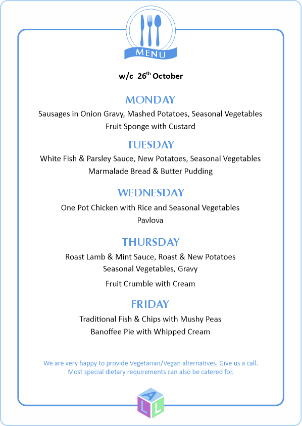 MENU 28th April 2025