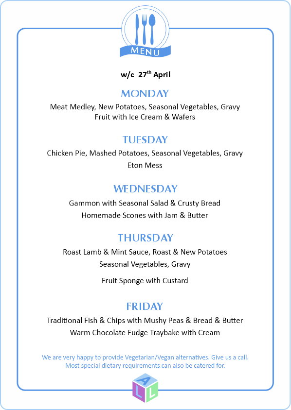 MENU 28th April 2025
