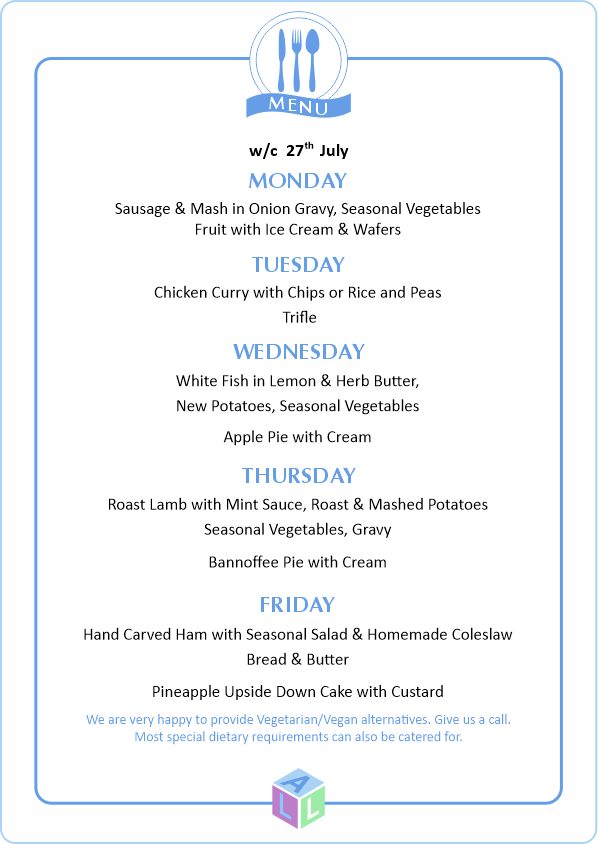 MENU 28th April 2025