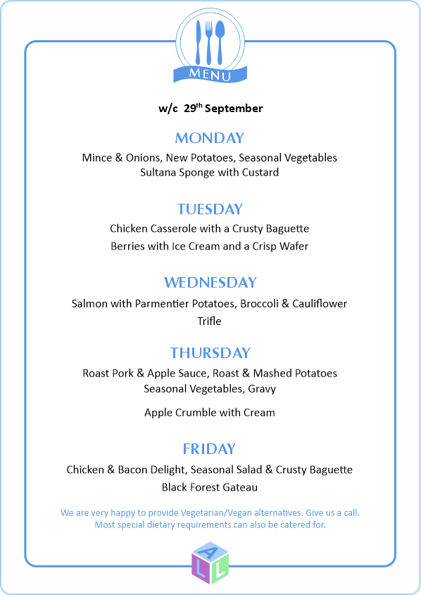 MENU 28th April 2025
