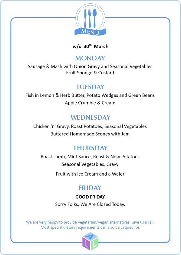 MENU 28th April 2025