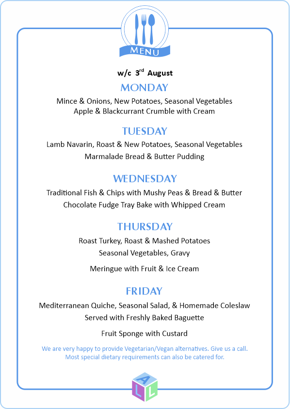 MENU 28th April 2025