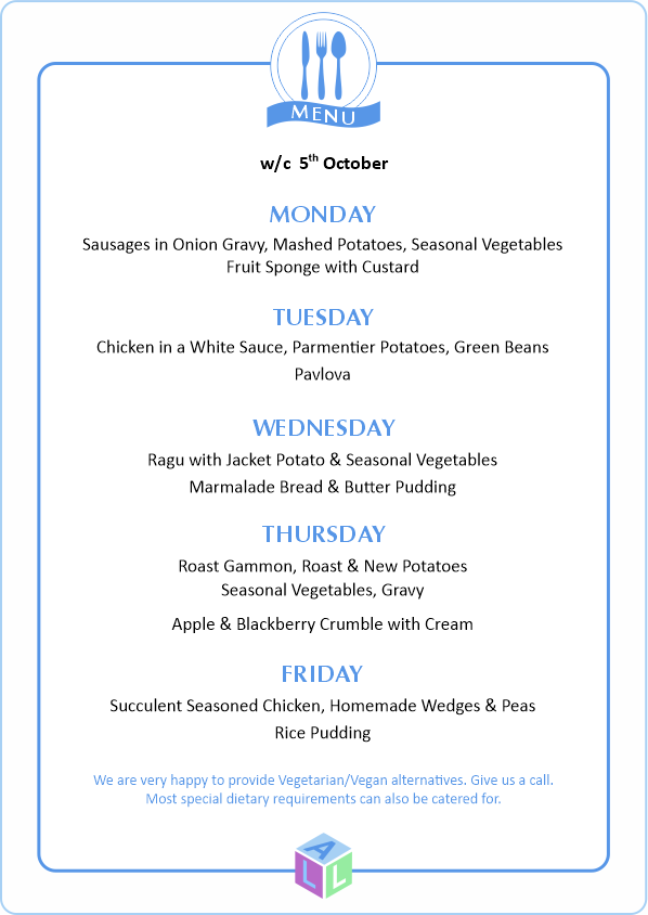 MENU 28th April 2025