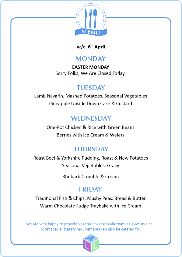 MENU 28th April 2025